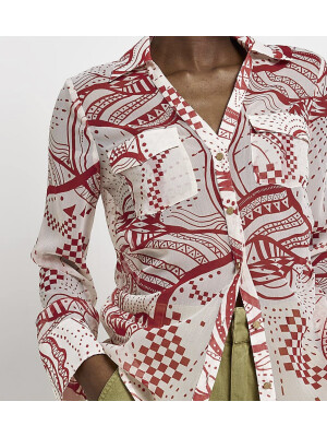 CĂMAȘĂ TRANSPARENT CU IMPRIMEU ROȘU 