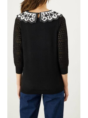 Pulover cu guler contrastant din tricot și cusături, din poliester reciclat