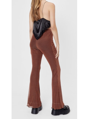 Pantalonii evazați cu talie înaltă din plasă Gingham 