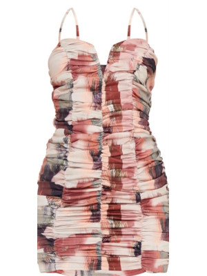 ROCHIE BODYCON V BAR CU RUCHETE MULTI IMPRIMATE