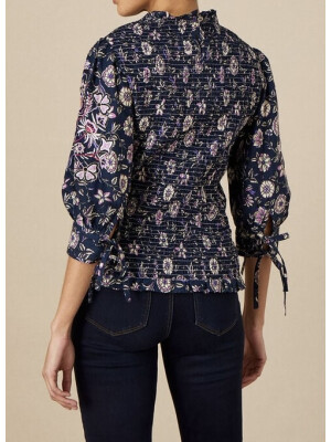 Bluză cu imprimeu floral și fronseuri 