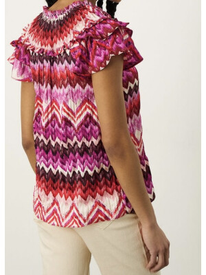 Bluză cu imprimeu încrețit, realizată din poliester reciclat