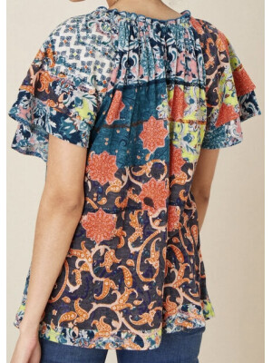 Top albastru Sufja din jerseu cu imprimeu