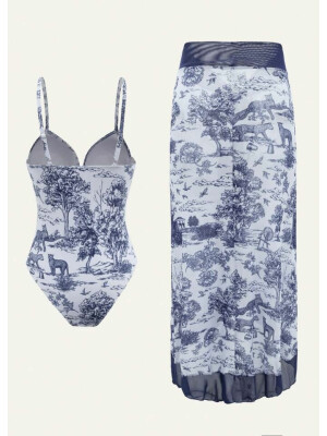 Costum de baie intreg și fustă cu nod lateral swim oasis – Set de vară cu imprimeu floral și animal print, 2XL