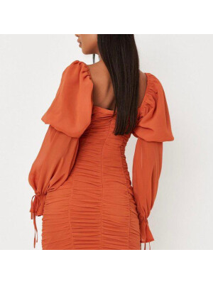 ROCHIE MINI CU MÂNECI BUFANTE DIN ȘIFON-S