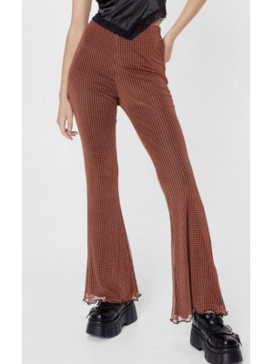 Pantalonii evazați cu talie înaltă din plasă Gingham 