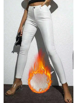 Pantaloni albi cu talie înaltă