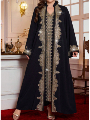 Set 2 Piese Plus Size Pelerina Stil Arabian Abaya & Rochie, 