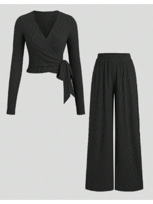  Set bluză și pantaloni casual din material texturat