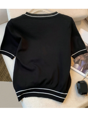 Bluză casual tricotată, cu guler rotund,