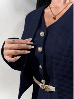 Jachetă și rochie în față cu nasturi 2 PIESE