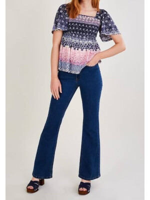 Bluză din jerseu cu imprimeu floral și fronseuri