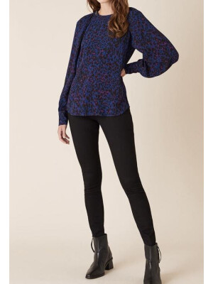 Bluză cu mărgele si imprimeu animal