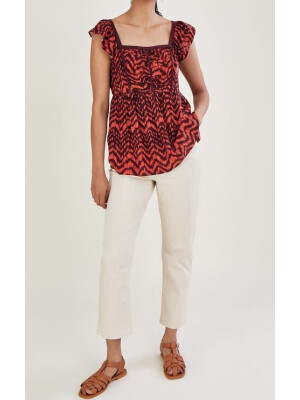 Top cu print animal zig-zag și bust cu fronseuri