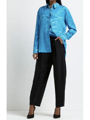 CĂMAȘĂ DIN SATEN ALBASTRU ELECTRIC 