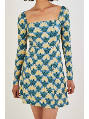 Rochie din jerseu cu imprimeu floral vintage și decolteu pătrat