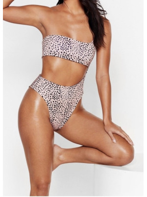 Costum de baie roz cu buline pentru femei 