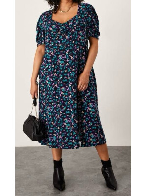 Rochie midi albastră din jerseu cu imprimeu animalier