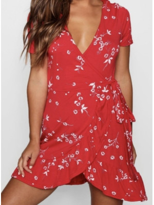 ROCHIE ROȘIE CU FLORI ALBE 