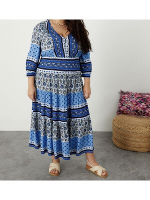 Rochie cu imprimeu cu dungi heritage border albastru