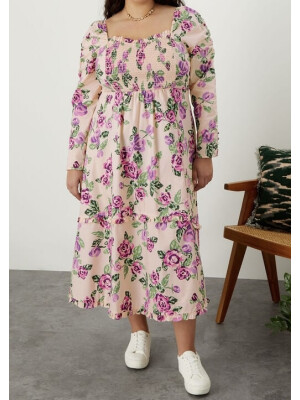 Rochie Reeta midi cu imprimeu floral,culoare ivory