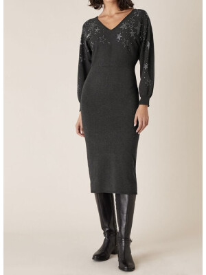 Rochie tricotată Star cu pietre aplicate și LENZING™ ECOVERO™, gri