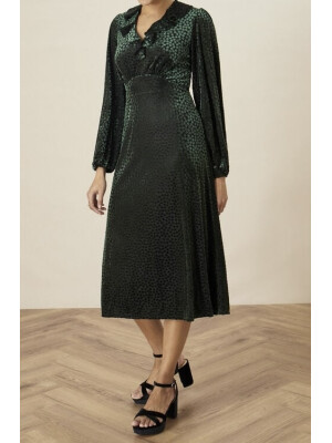 Rochie midi Kim verde cu imprimeu cu puncte