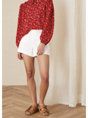 Bluză cu guler cu volane și imprimeu floral mărunt