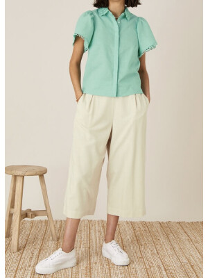 Cămașă cu guler din dantelă, din amestec de in