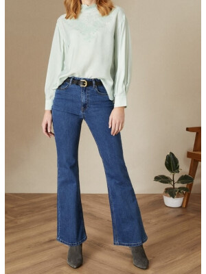 Bluză cu mâneci lungi, brodată, cu margini ondulate