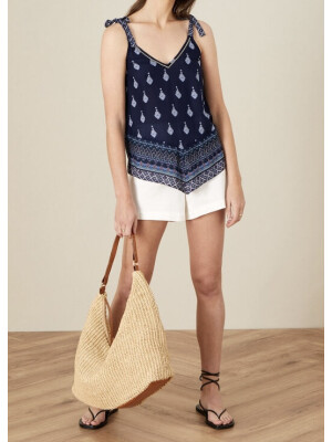 Top Claudia cu bretele subțiri și imprimeu, din LENZING™ ECOVERO™