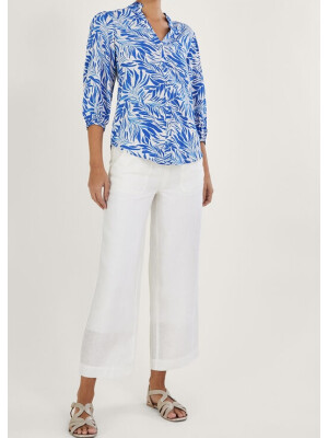 Bluză albastră Florence cu imprimeu frunze