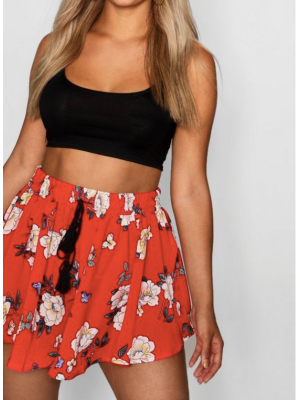 PANTALONI SCURȚI CU FLORI