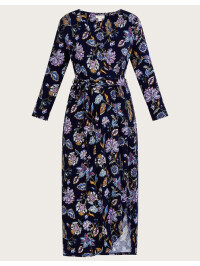 Rochie petrecută albastră din jerseu cu nervuri și imprimeu floral