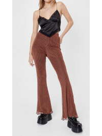 Pantalonii evazați cu talie înaltă din plasă Gingham 