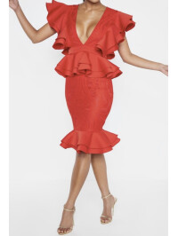 ROCHIE MIDI CU DETALII VOLANE ROSIE L