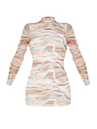 ROCHIE BODYCON CU GÂT ÎNALT CU MARMURĂ ROZ SHAPE