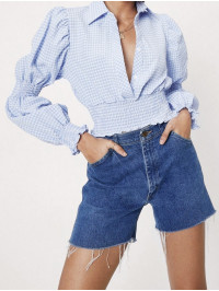 Cămașă decupată cu talie încrețită cu imprimeu Gingham