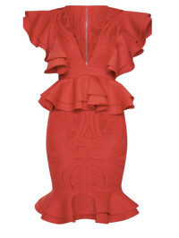 ROCHIE MIDI CU DETALII VOLANE ROSIE L