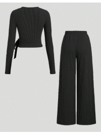  Set bluză și pantaloni casual din material texturat