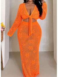 Set de fuste și top din tricot cu goluri 