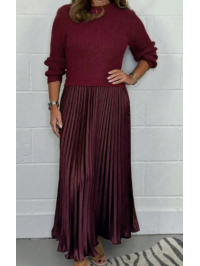 Rochie midi plisată,  cu mânecă lungă