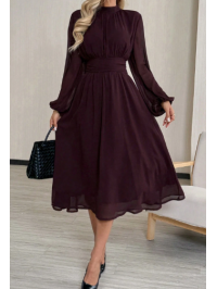 Rochie cu guler înalt, mânecă lungă și mâneci tip felinar, VISINIE