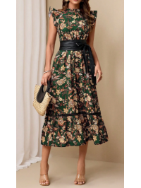 Rochie elegantă pentru femei cu imprimeu floral și talie cu curea