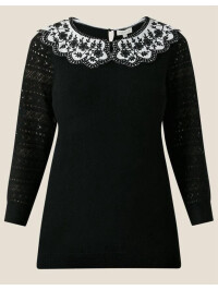 Pulover cu guler contrastant din tricot și cusături, din poliester reciclat