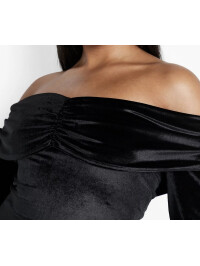 Plus Rochie midi Bardot cu maneca lunga din catifea