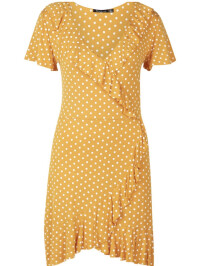 Rochie de ceai cu volane în față cu buline