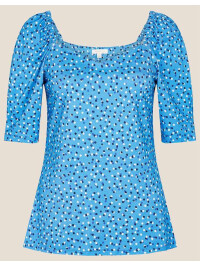 Top albastru Billy din jerseu cu imprimeu cu buline