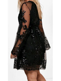 Plus rochie skater cu paiete florale