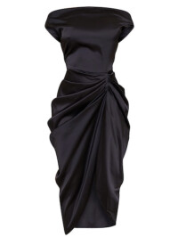 ROCHIE MIDI CU FUSTA DRAPATĂ DE SATIN NEGRU